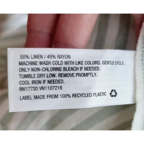 A New Day Peasant Blouse M Woven Linen Blend Stripe Green Boho Breathable Relax - Picture 5 of 12